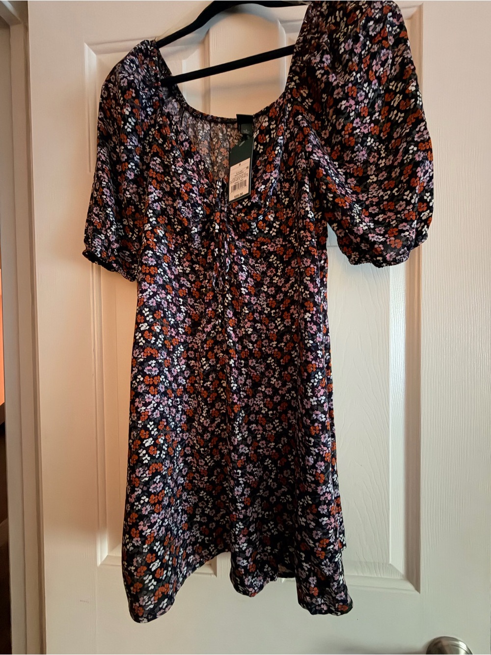 wild fable Black Floral Midi Dress with Pink & Orange Flowers